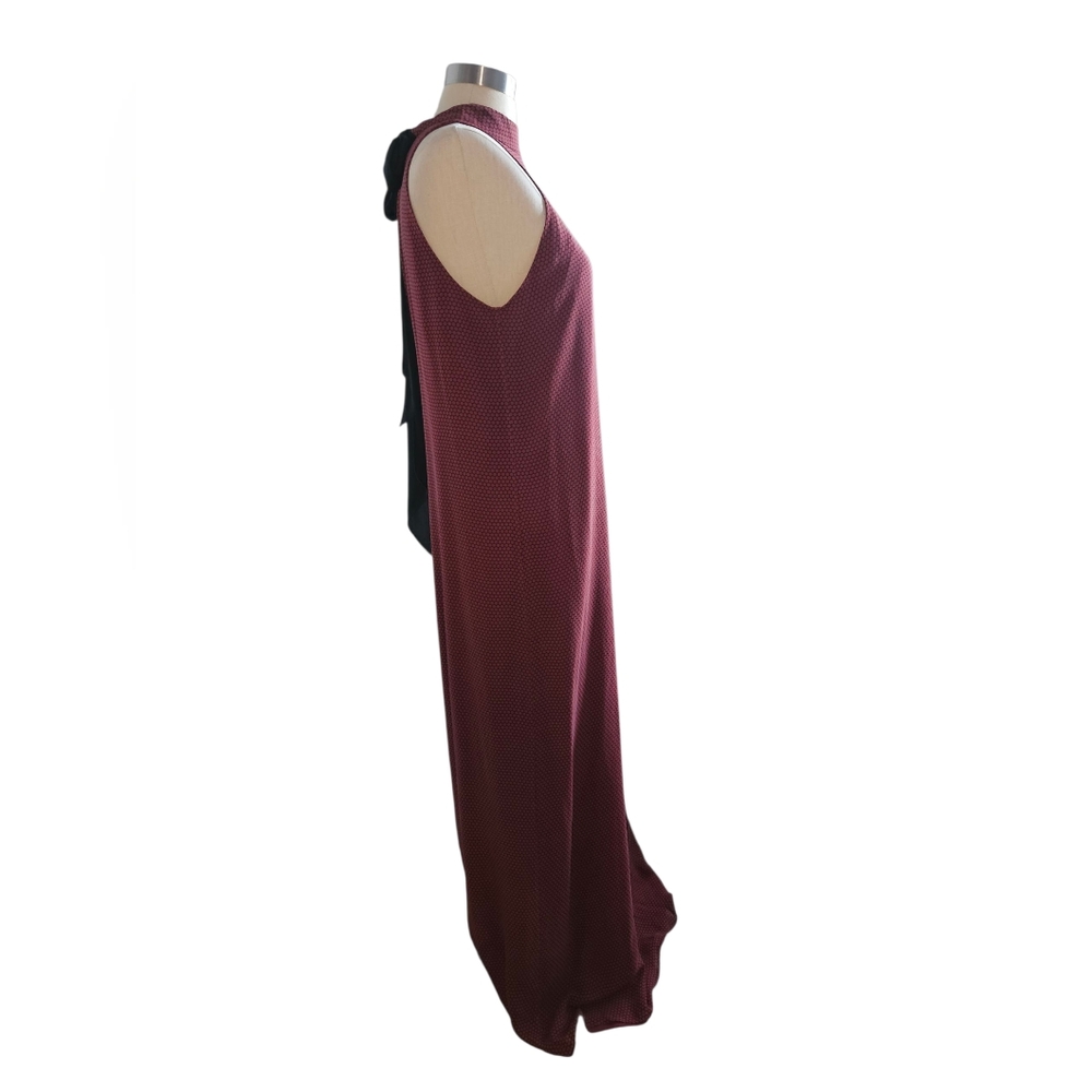 THEORY Silk Halter Dot Print Burgundy Maxi Dress | SZ 10 - Picture 5 of 14